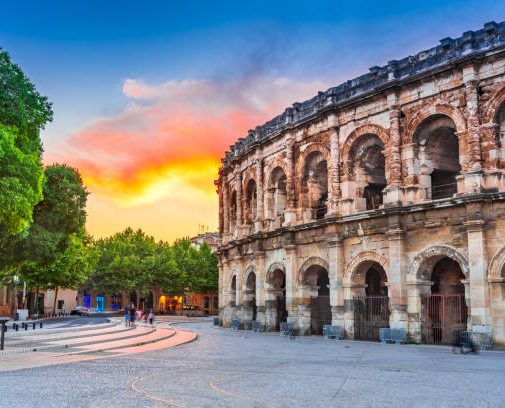 Nimes, France. Ancient Roman amphitheatre in the Occitanie region of southern France.